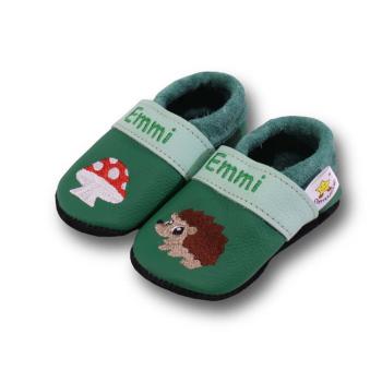 Krabbelschuhe Igel und Pilz